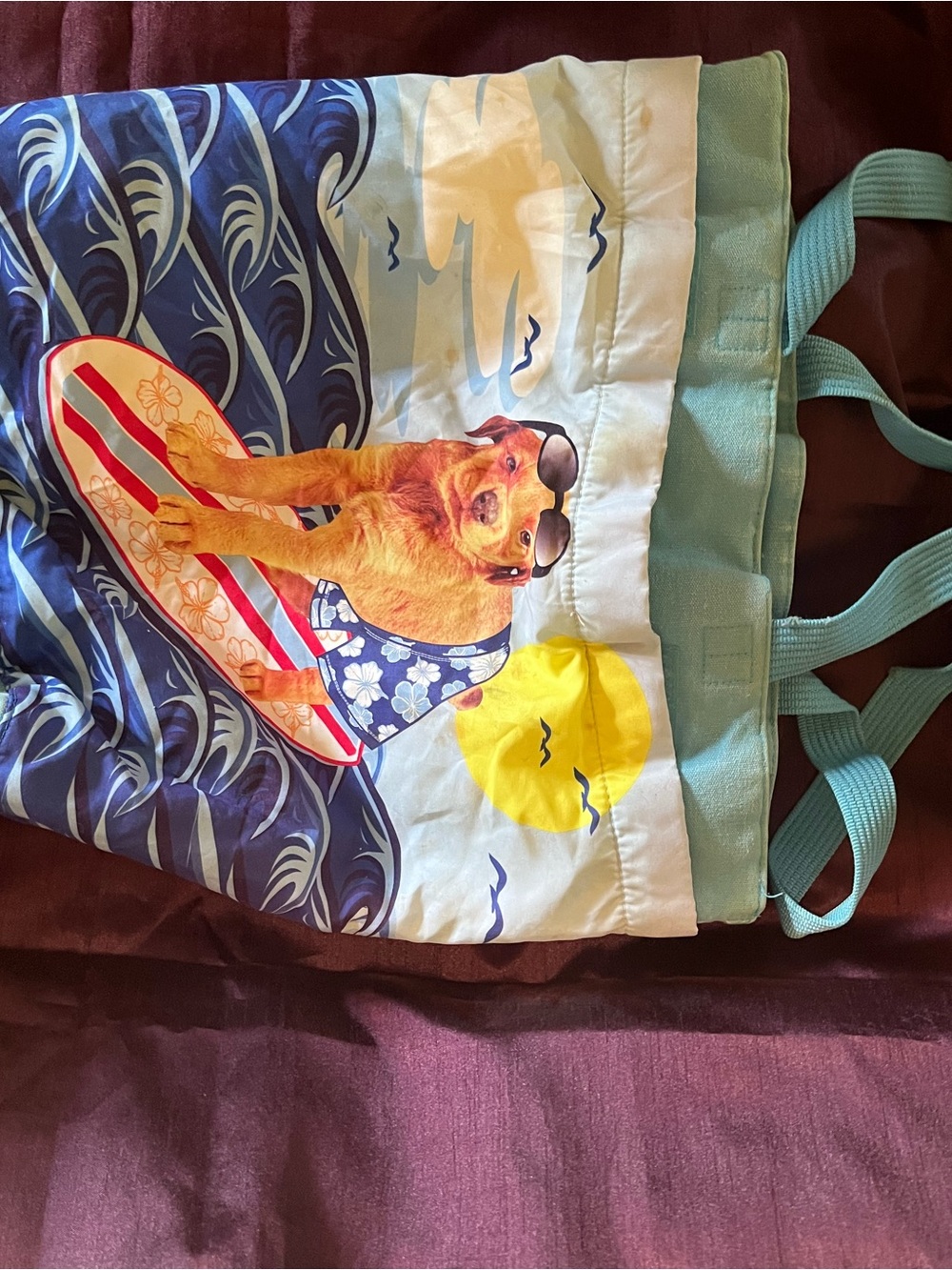 Beach Dog Graphic Tote Bag in Aqua and Multicolor